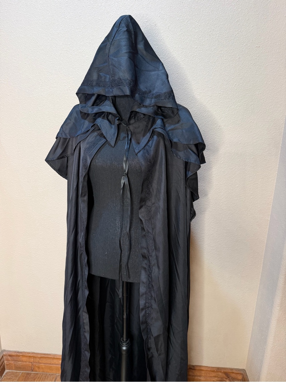 Unisex Black Hooded Gothic Cloak Jacket - Women or Men. OS
